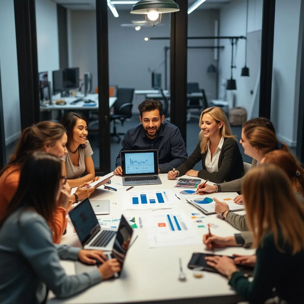 Equipo discutiendo estrategias financieras